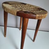Vintage rope and wood stool, bedside table, old sofa end table