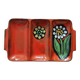 Vintage ceramic dish with 3 compartments and flower decor