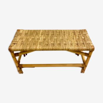 Banc en tressage corde de palmier et bois