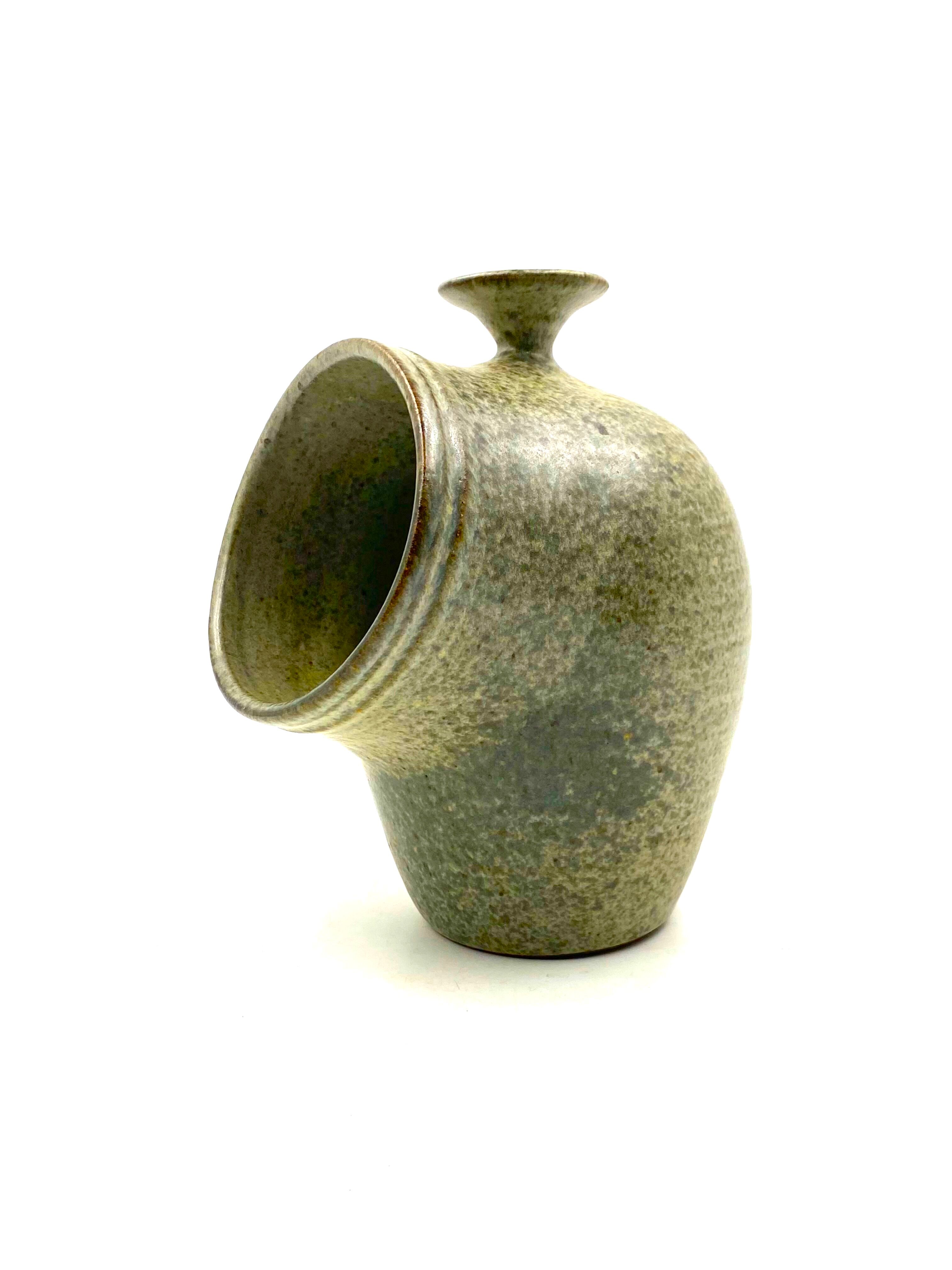 Organic green ceramic vase, France 1960s