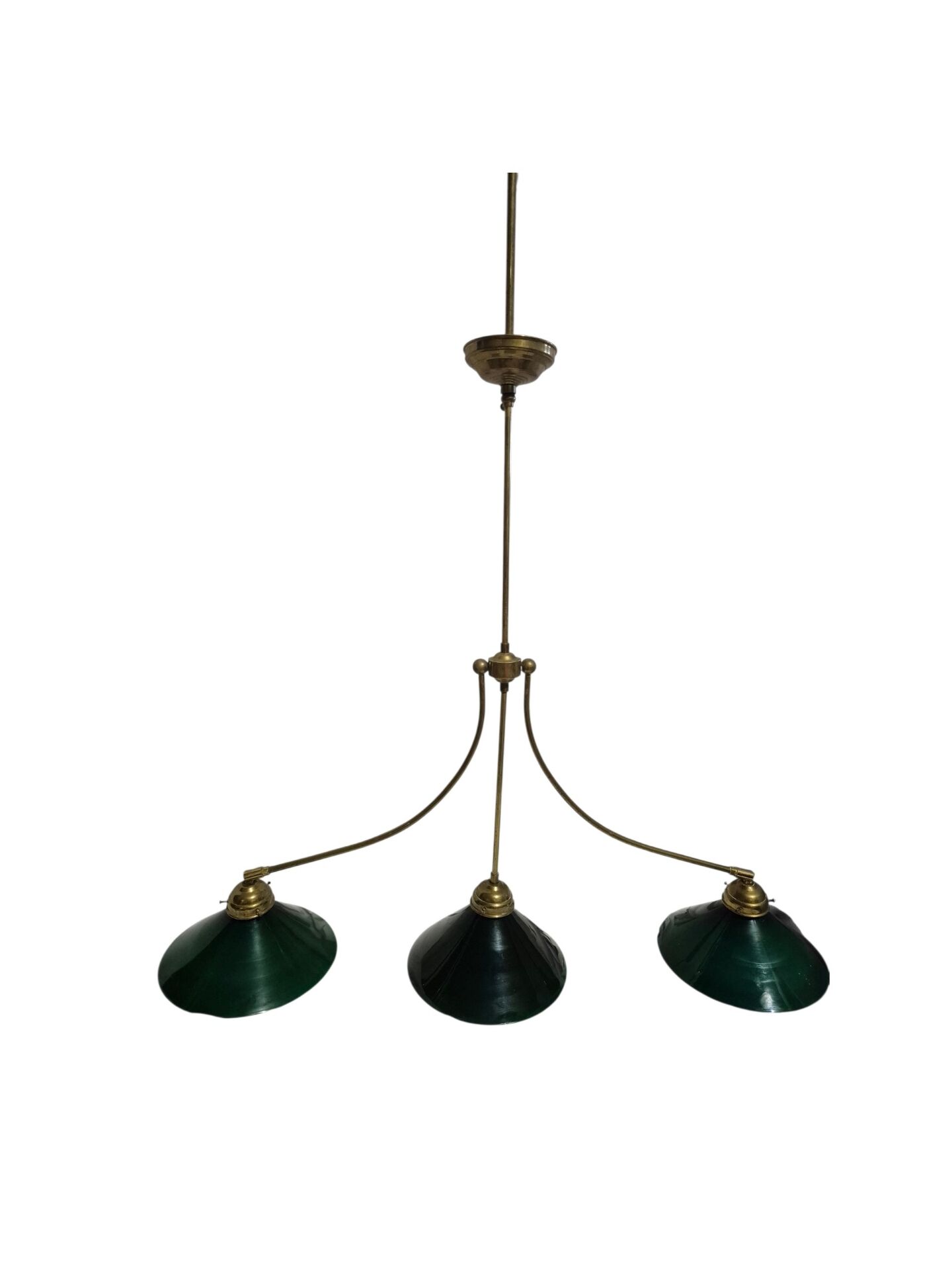 Opaline green white with brass billiard pool lamp 110-150 cm 3 shades