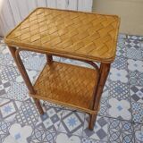 Desserte vintage en rotin tressé
