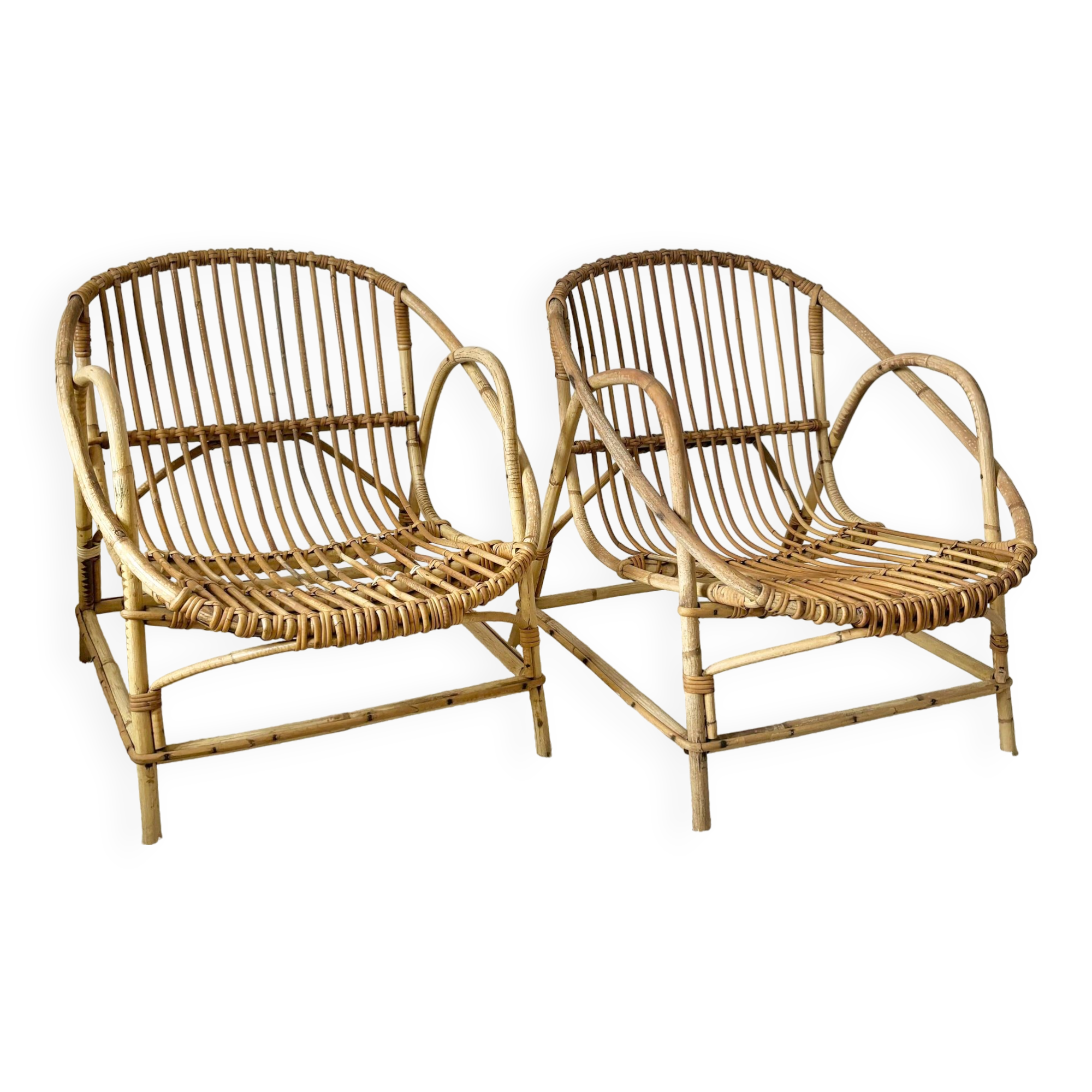 Rattan shell armchair