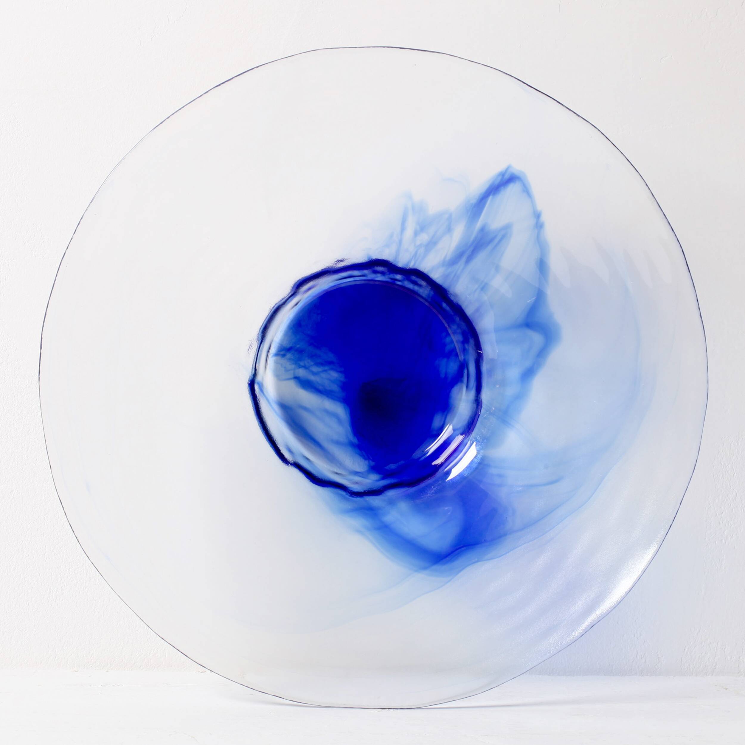 Vintage Bormioli Rocco Art Glass Bowl: Cobalt Blue Swirl Centerpiece
