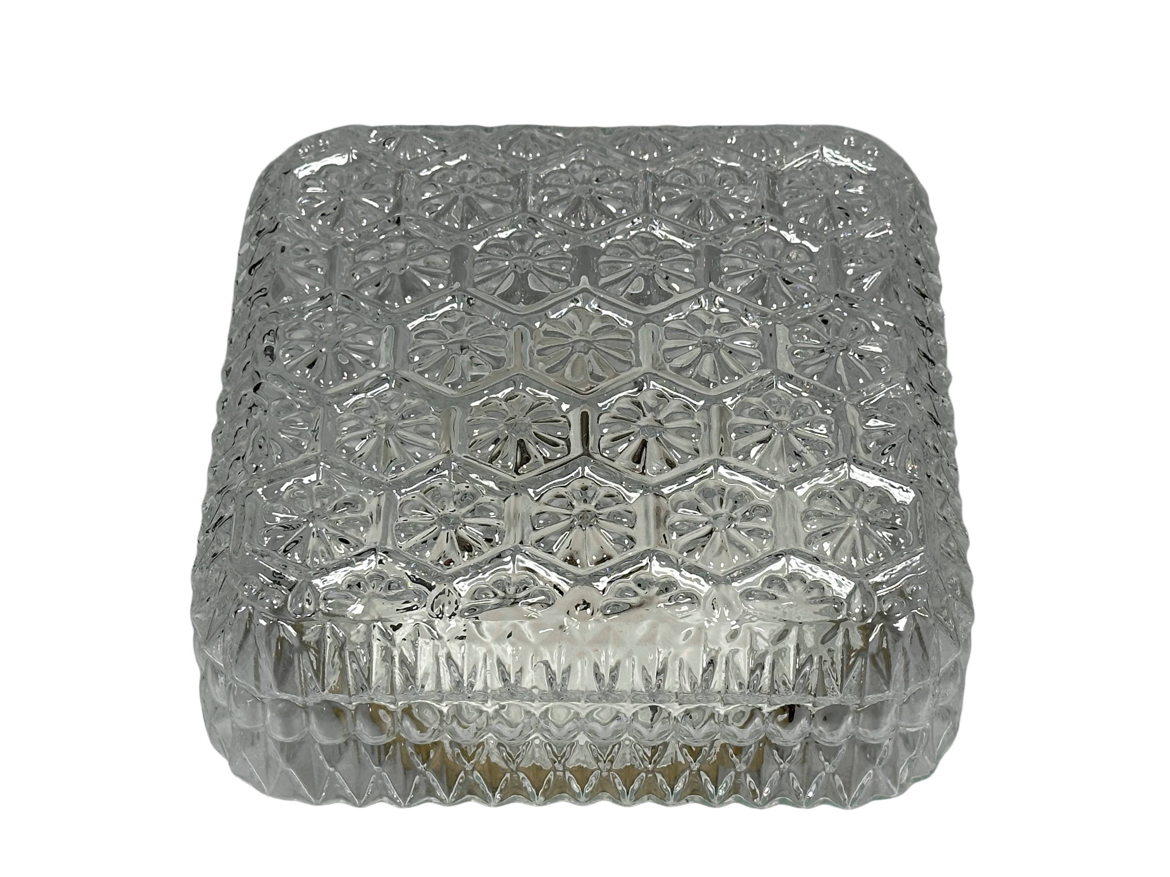 1960s 1970s Ceiling Lamp Flush Mount in Glass & Metal Space Age Design