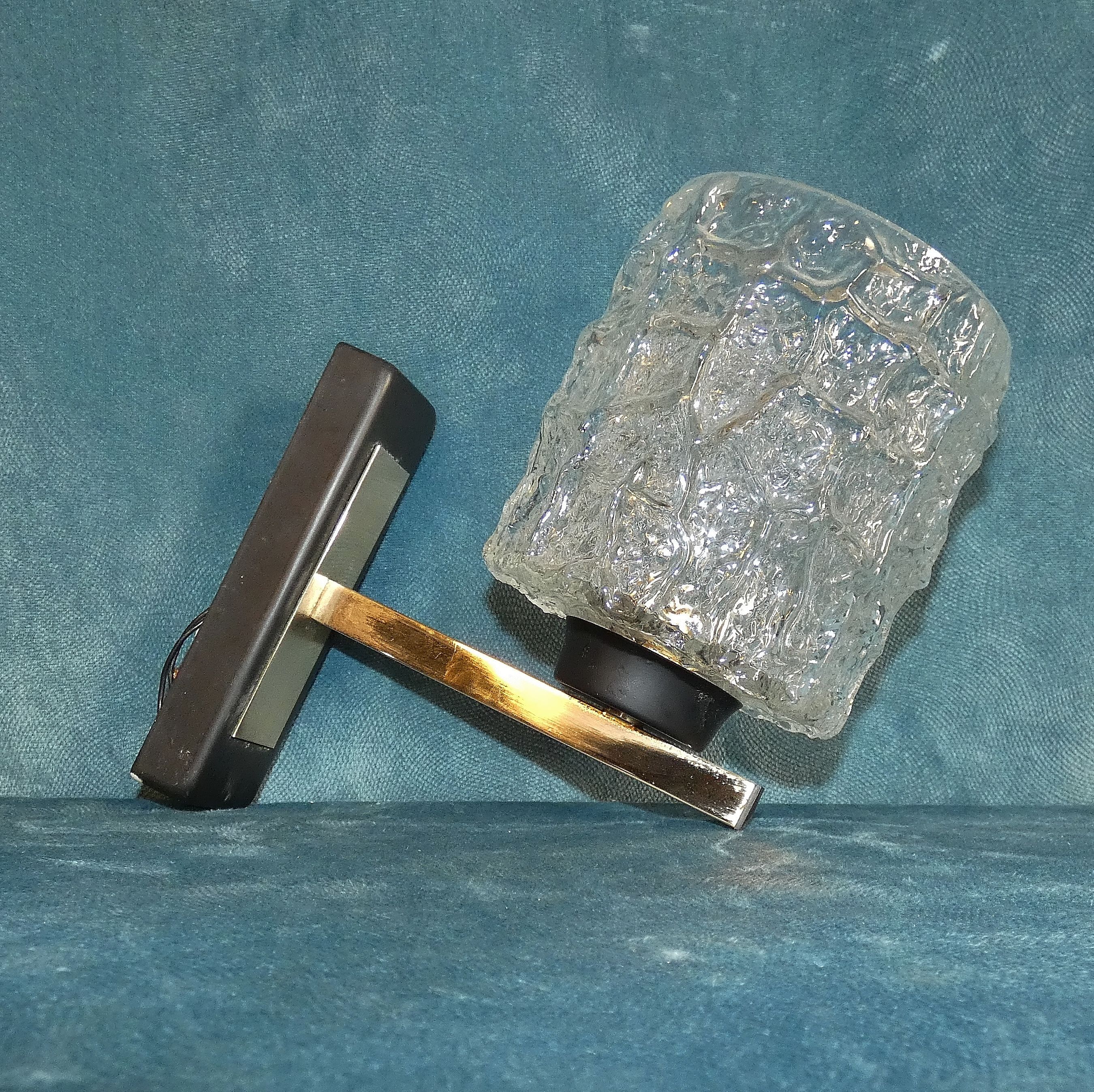 Wall lamp vintage Arlus tulip glass ice cube structure lacquered metal brass 1950