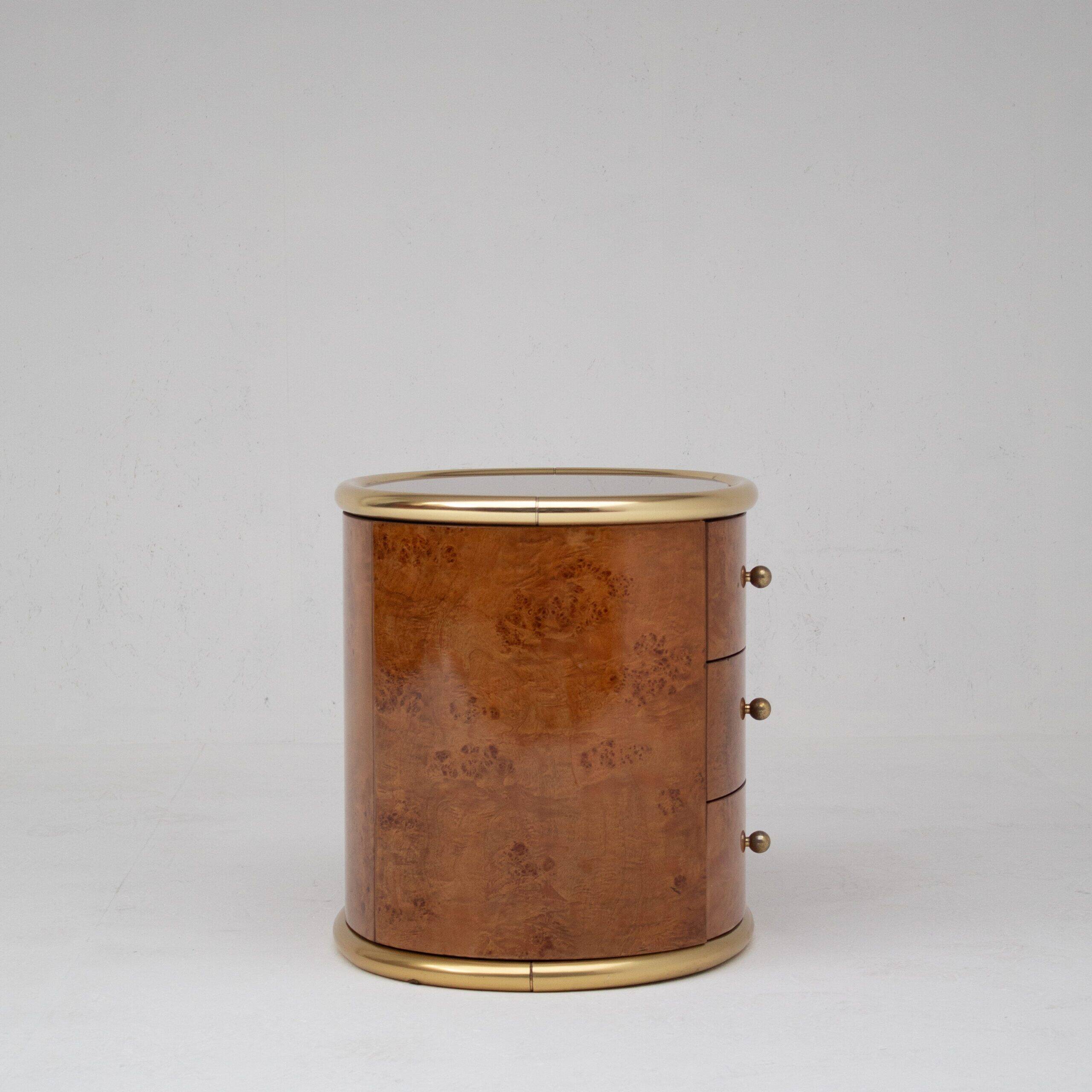 Vintage burlwood and brass nightstands, 1970s