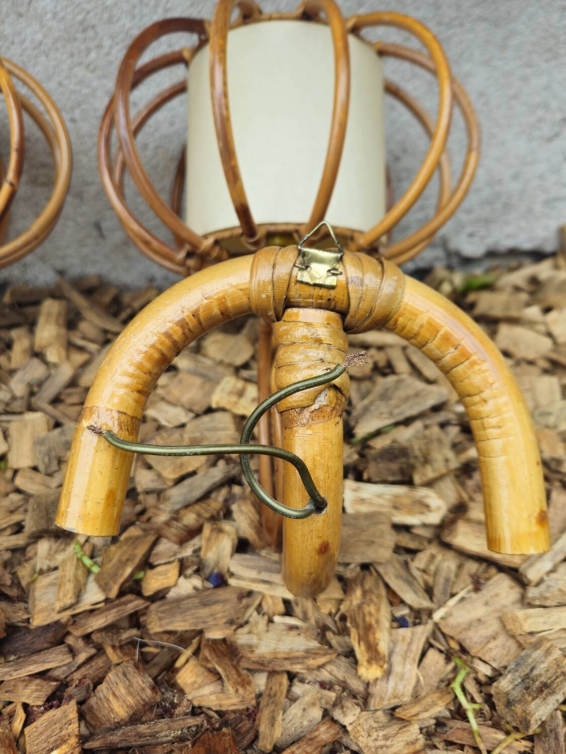 Pair of rattan wall lights by Louis Sognot 1950