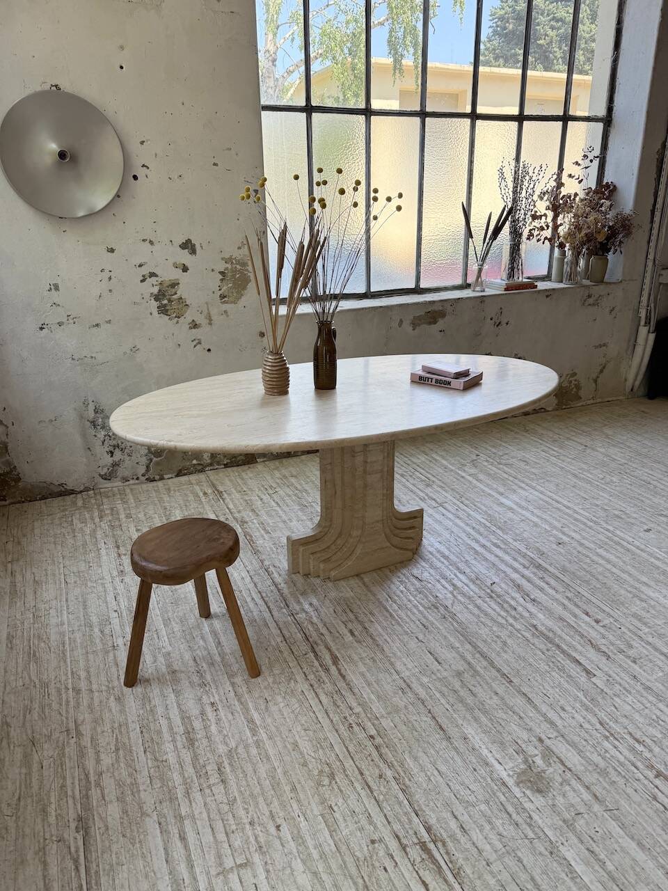 Travertine dining table 1970 Italy Tobia Scarpa
