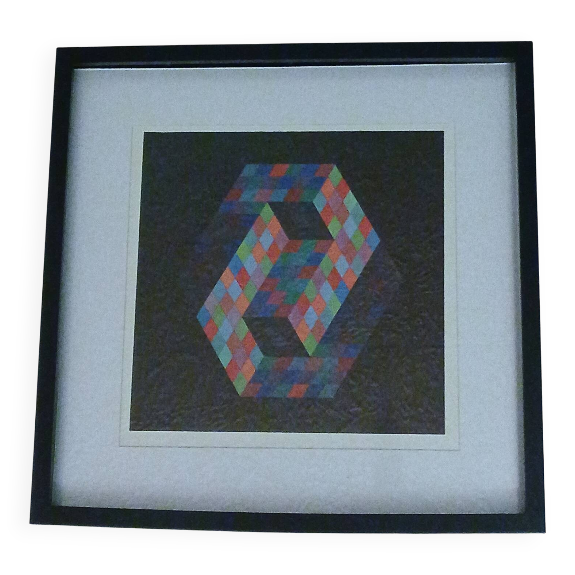 Tableau Vintage Art Optique - Victor Vasarely - Frame 40x40cm