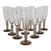 10 flûtes à champagne vintage Bormioli Rocco en cristal strié gris