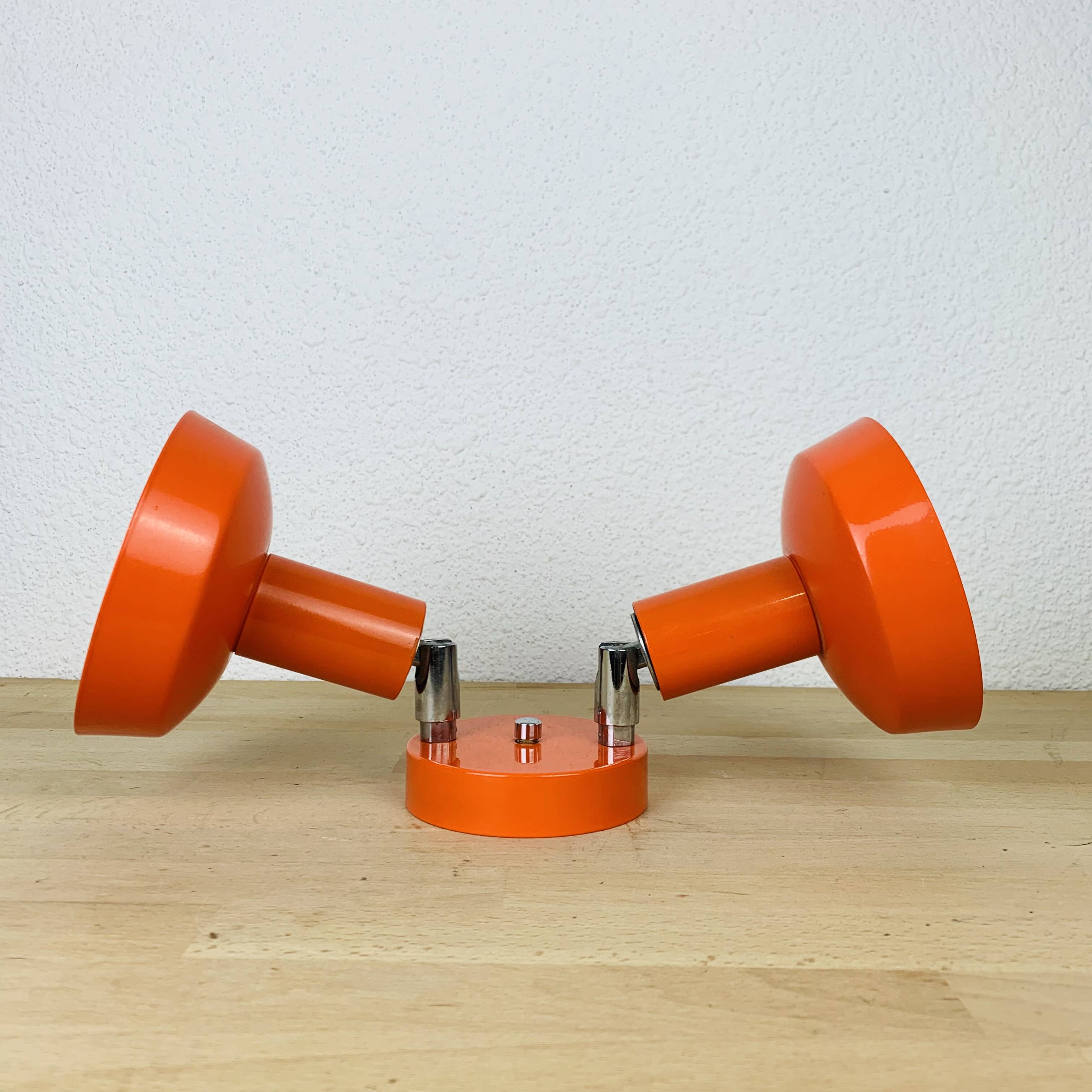 Double adjustable orange spotlight wall lamp from the 70s