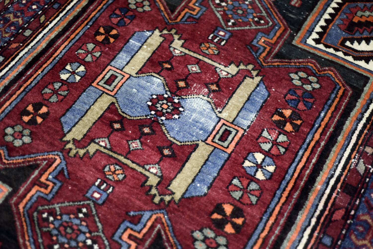 Vintage handwoven Zanjan Hamadan oriental rug, Middle East, 1960s.