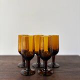 Set of 5 vintage 70s amber stemmed wine glasses