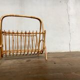 Vintage vinyl magazine door in rattan and bamboo 1950