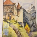 Aquarelle Château de Gruyères Suisse d’Yvonne Frémond