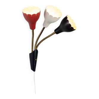 Adjustable wall lamp with three decorated shades in different colours