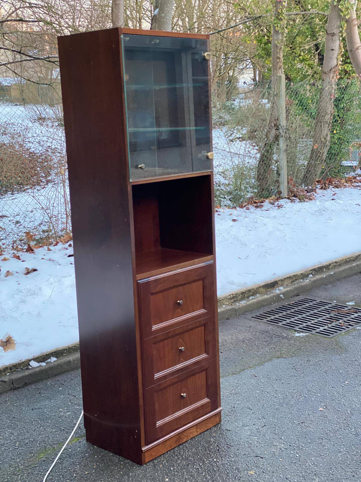 1970s wooden Scandinavian display cabinet with lighting