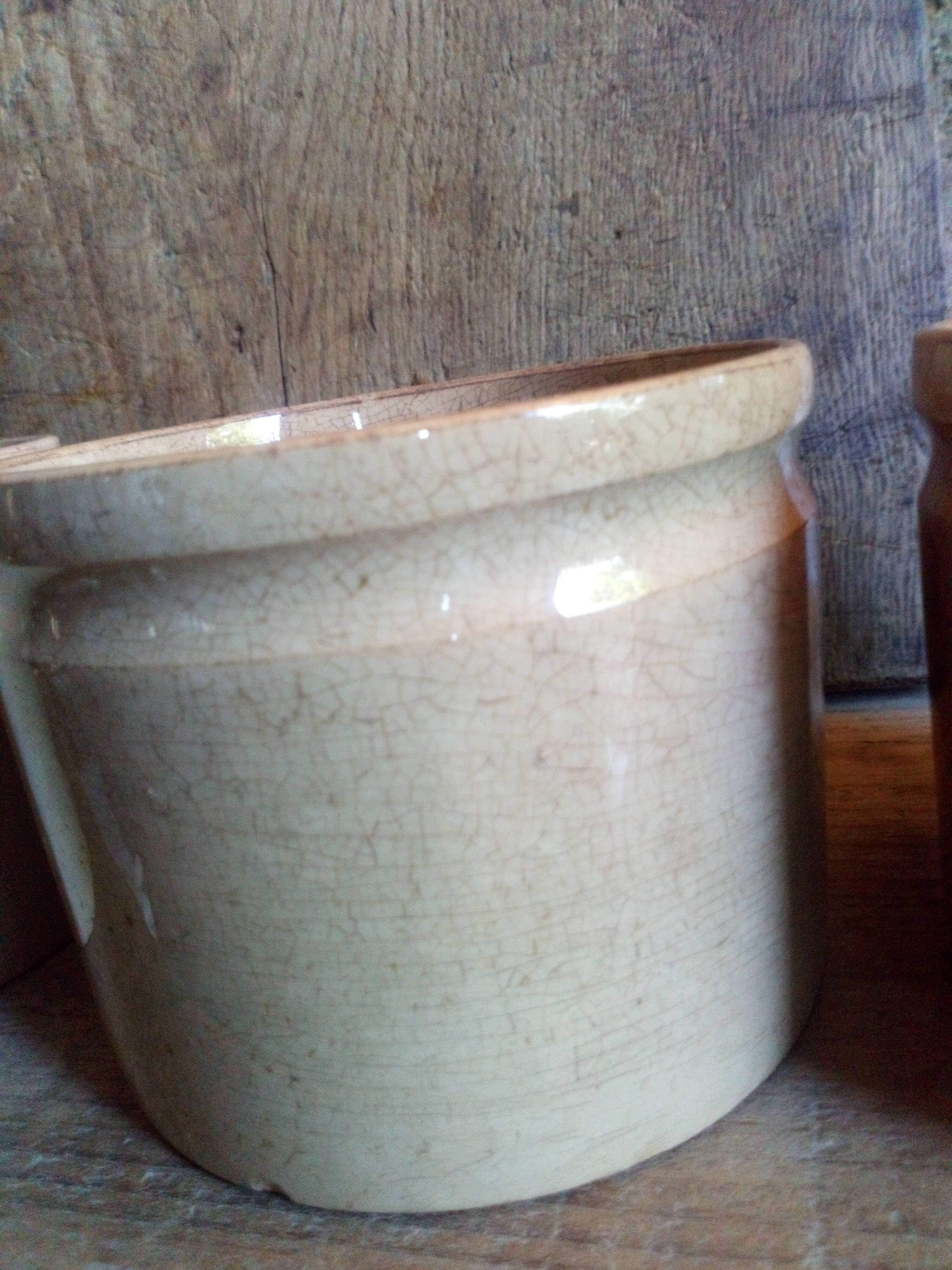 Three XXeme jam jars in glazed earth