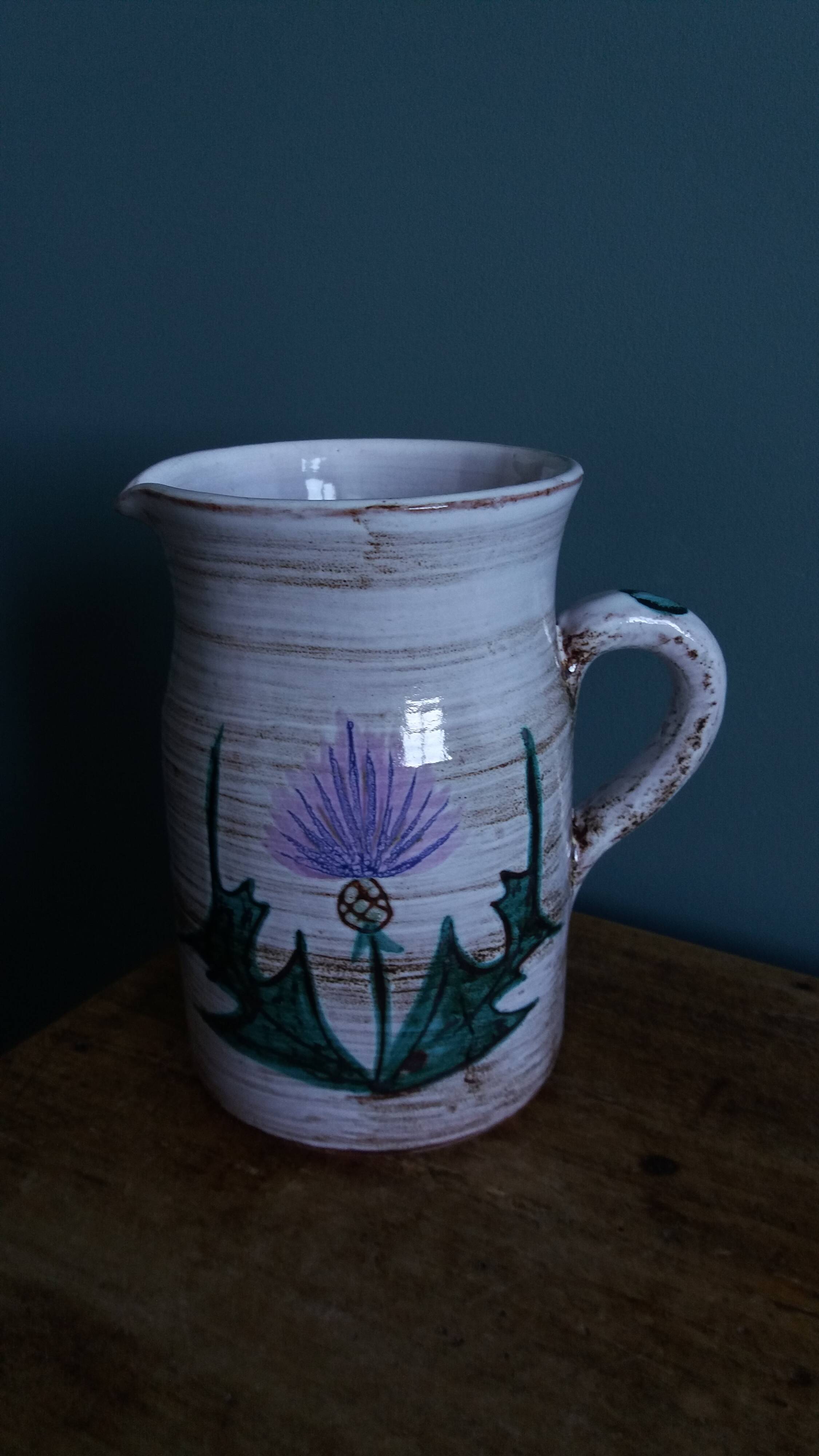 Decorative pitcher with thistle by Etienne Daniel, Vallauris