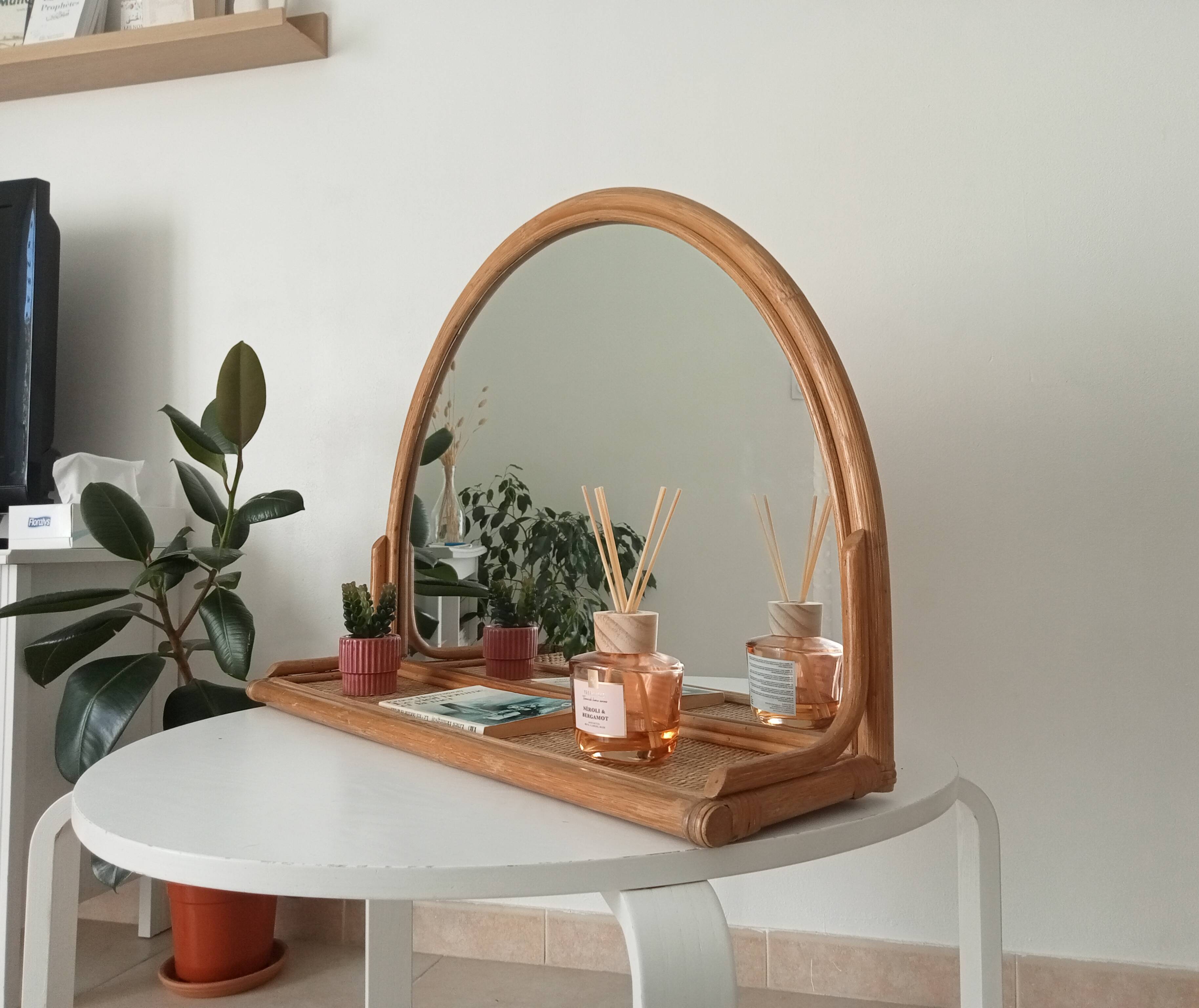 Miroir tablette vintage en rotin