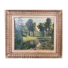 Tableau peinture ancienne G.Landrieux paysage aux nymphéas impressionnisme XXe