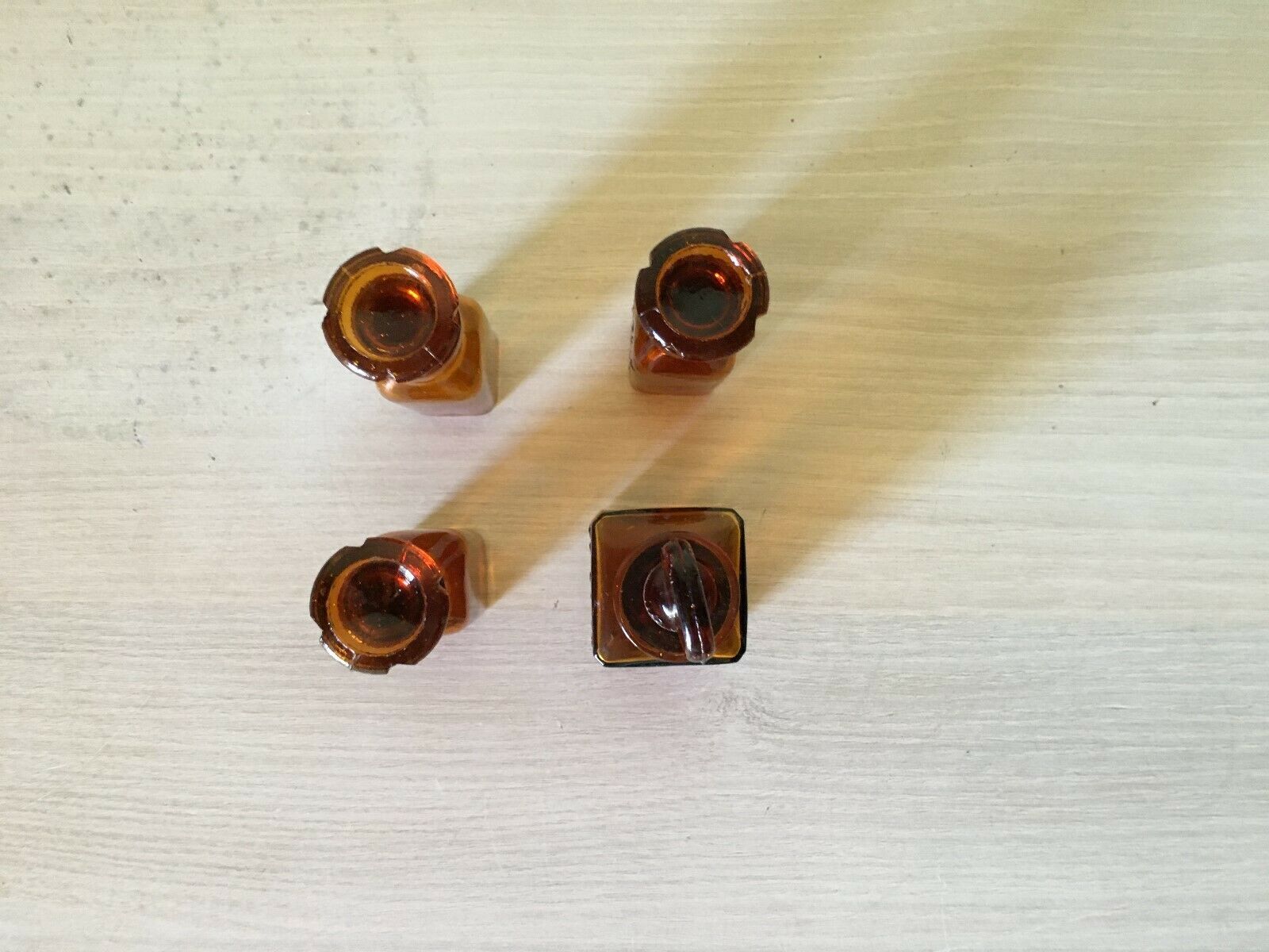 Set of 4 old small glass bottles iodine dye with cap