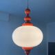 Space Age pendant light in opaline and wood