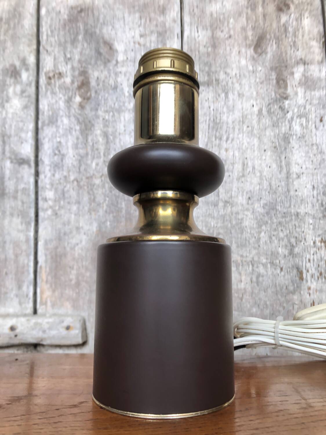 Old vintage golden & brown metal lamp base