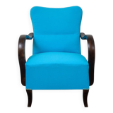Pair of royal blue Art Deco armchairs in cotton and wood, 1920s.
