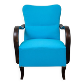 Pair of royal blue Art Deco armchairs in cotton and wood, 1920s.