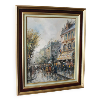 Desimone painting on canvas "Walk on the Parisian boulevards" 20th century