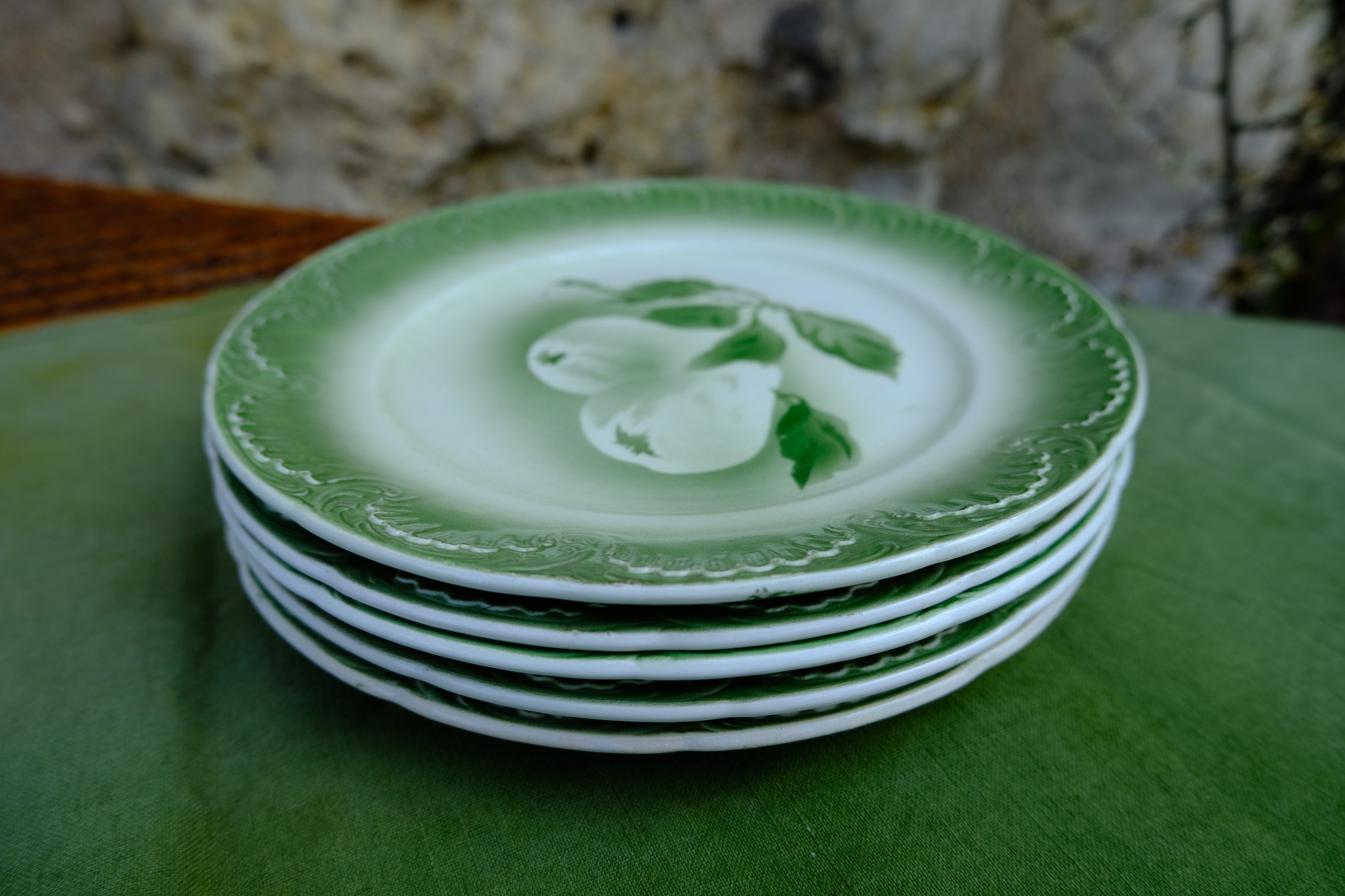 Lot 5 earthenware dessert plates from Digoin and Serreguemines