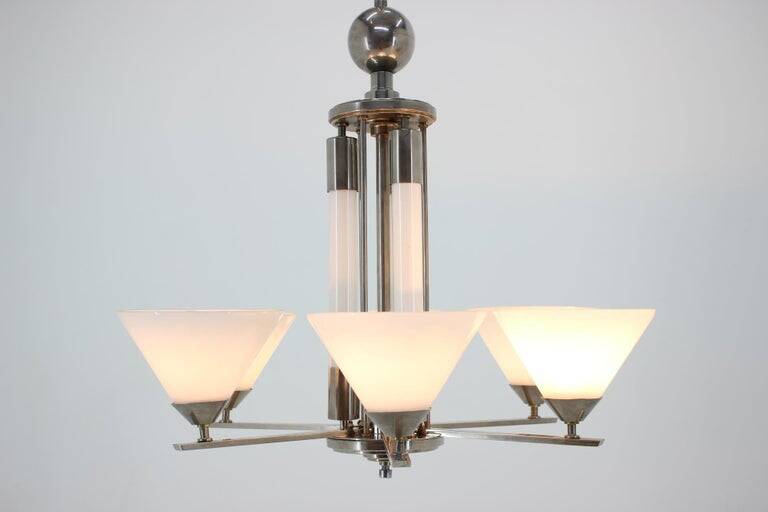 Large Original Bauhaus Art Deco Chandelier, 1930s / Functionalism