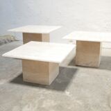Series of 3 vintage coffee tables in travertine