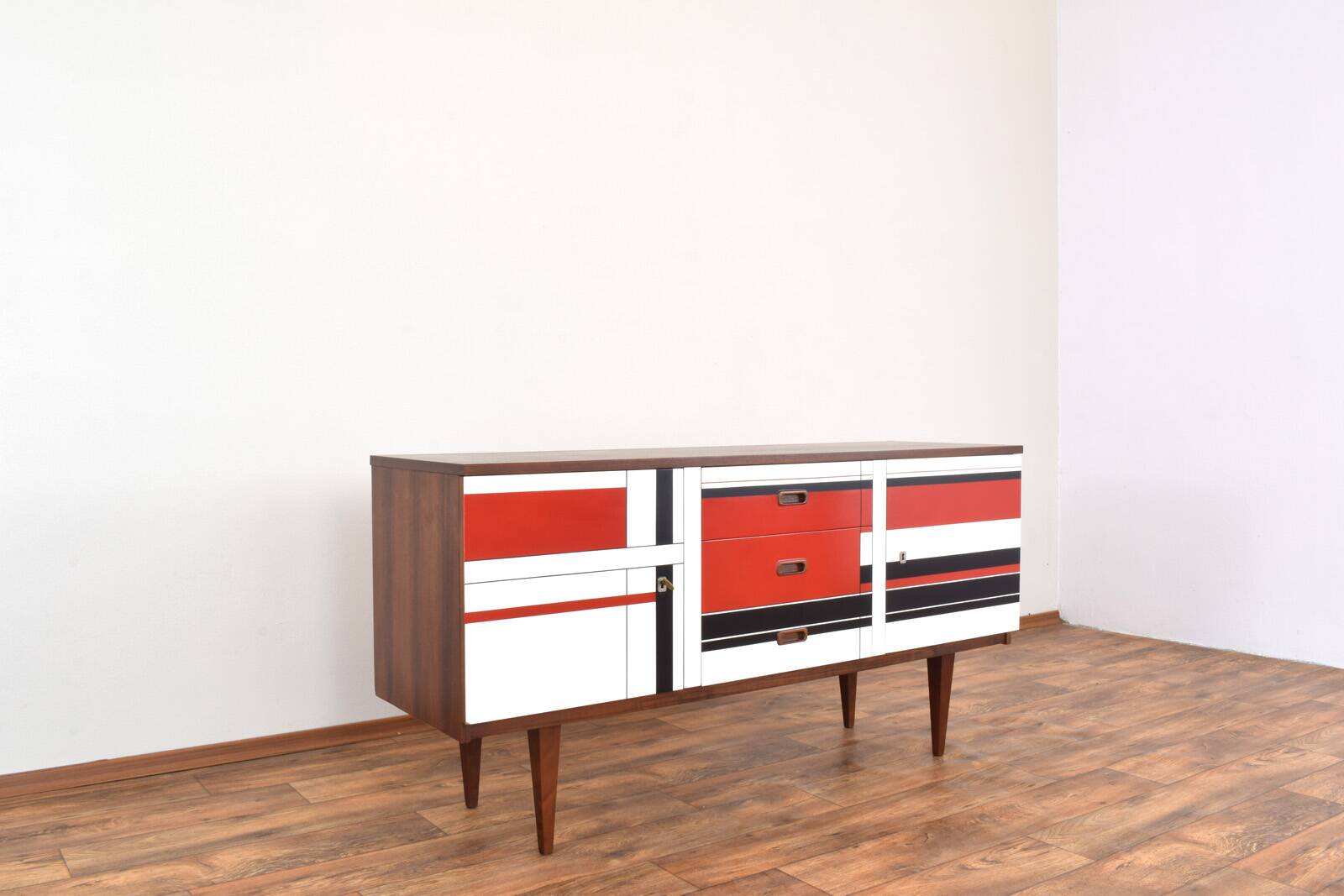 Mid-Century Walnut Sideboard with Hand-Painted Pattern, 1960s.