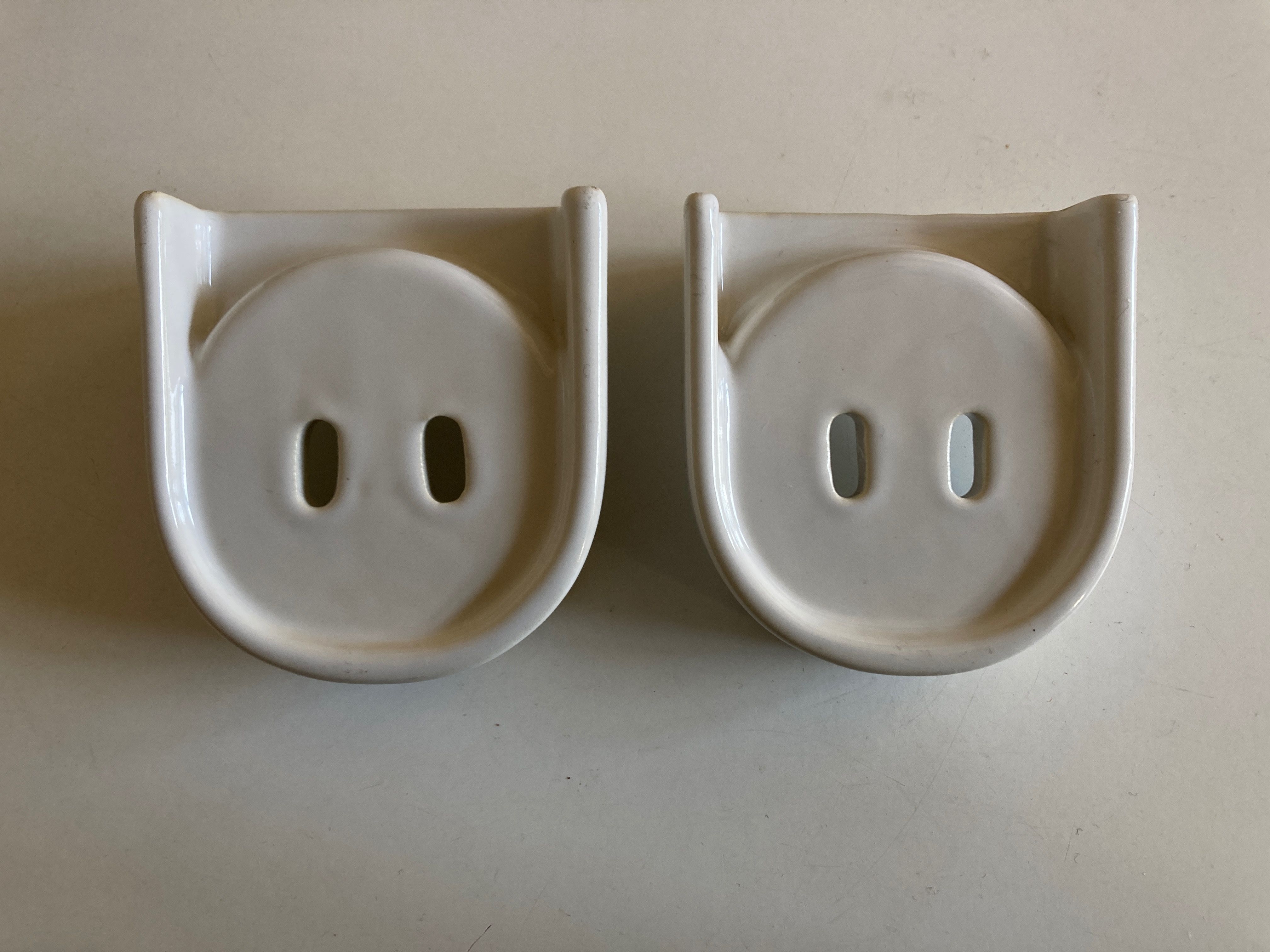Pair of white porcelain bathroom shelves 1950
