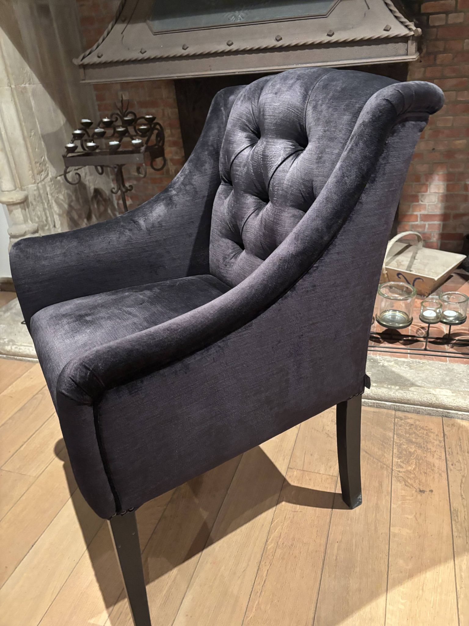 set of 8 upholstered dining chairs in black velvet