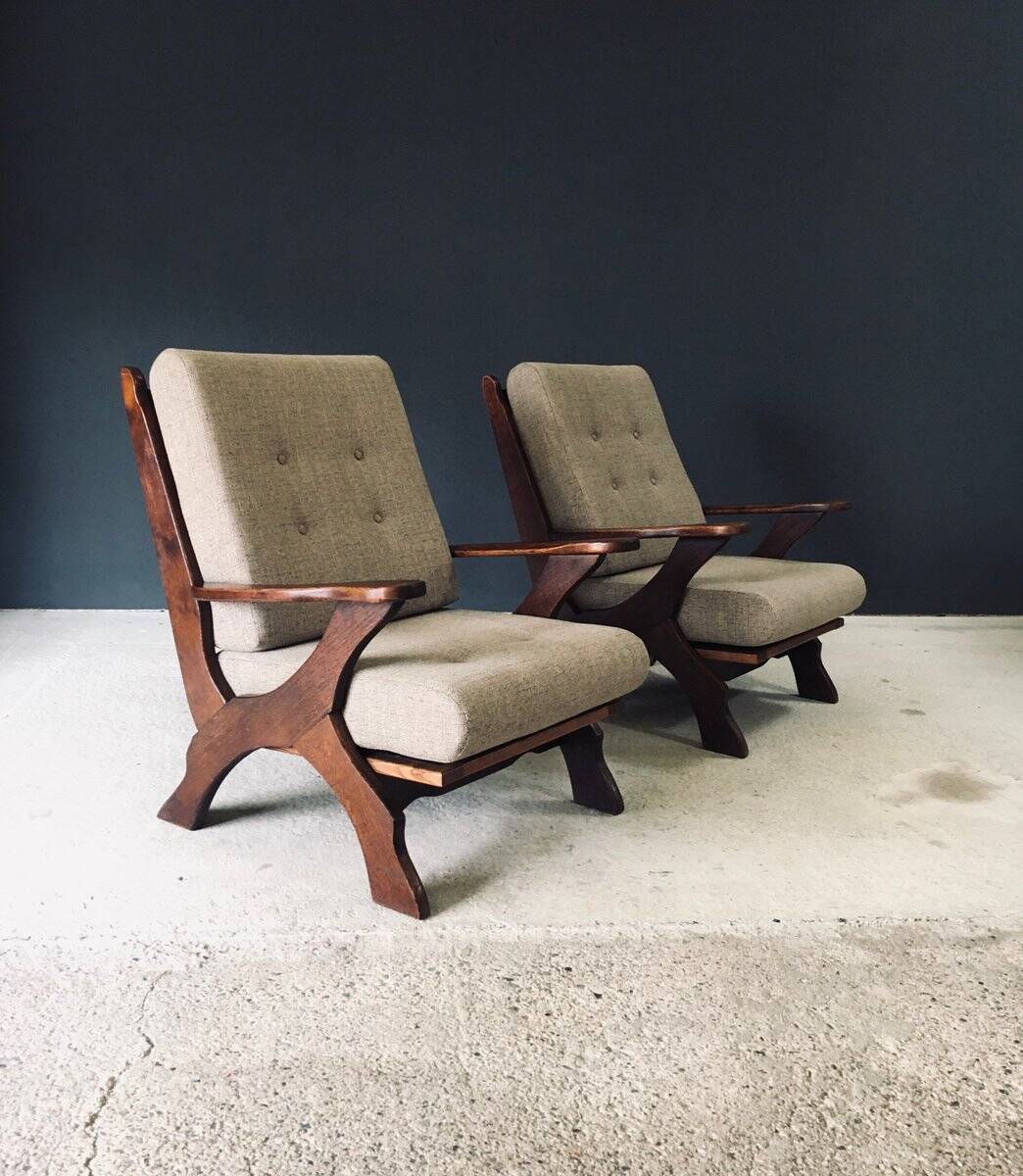 Rustic X Frame Lounge Chairs, Belgium, 1950s, Set of 2