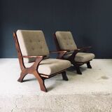 Rustic X Frame Lounge Chairs, Belgium, 1950s, Set of 2