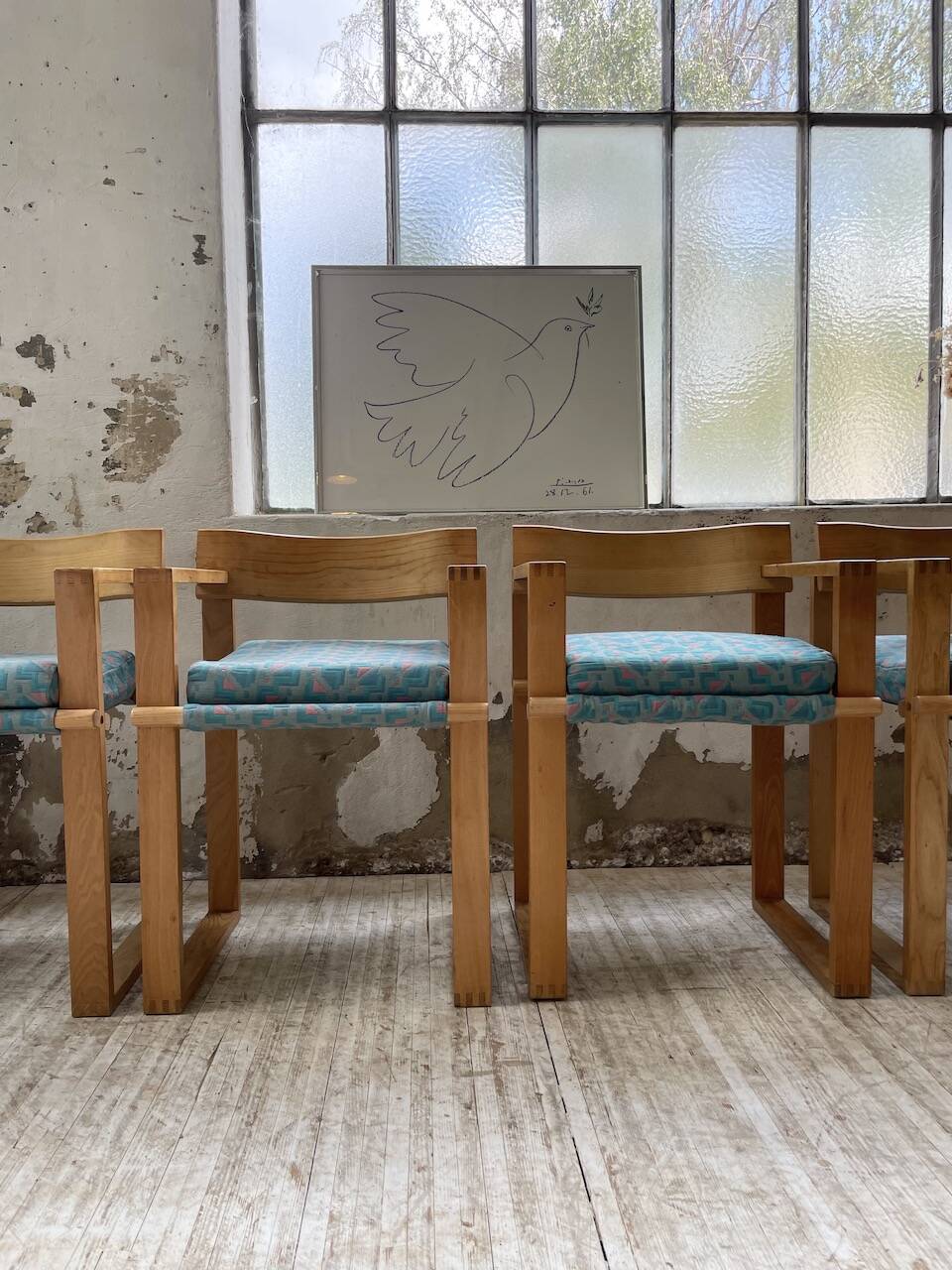 Set of 6 oak chairs with armrests Ate Van Apeldoorn