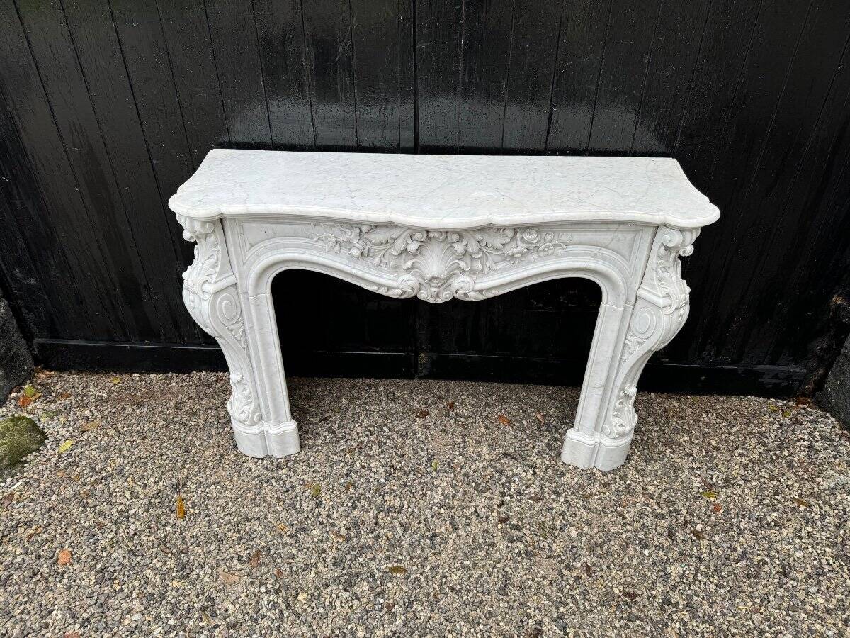 Imposing louis xv style fireplace in white carrara marble circa 1880