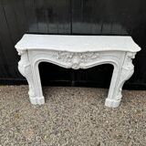 Imposing louis xv style fireplace in white carrara marble circa 1880