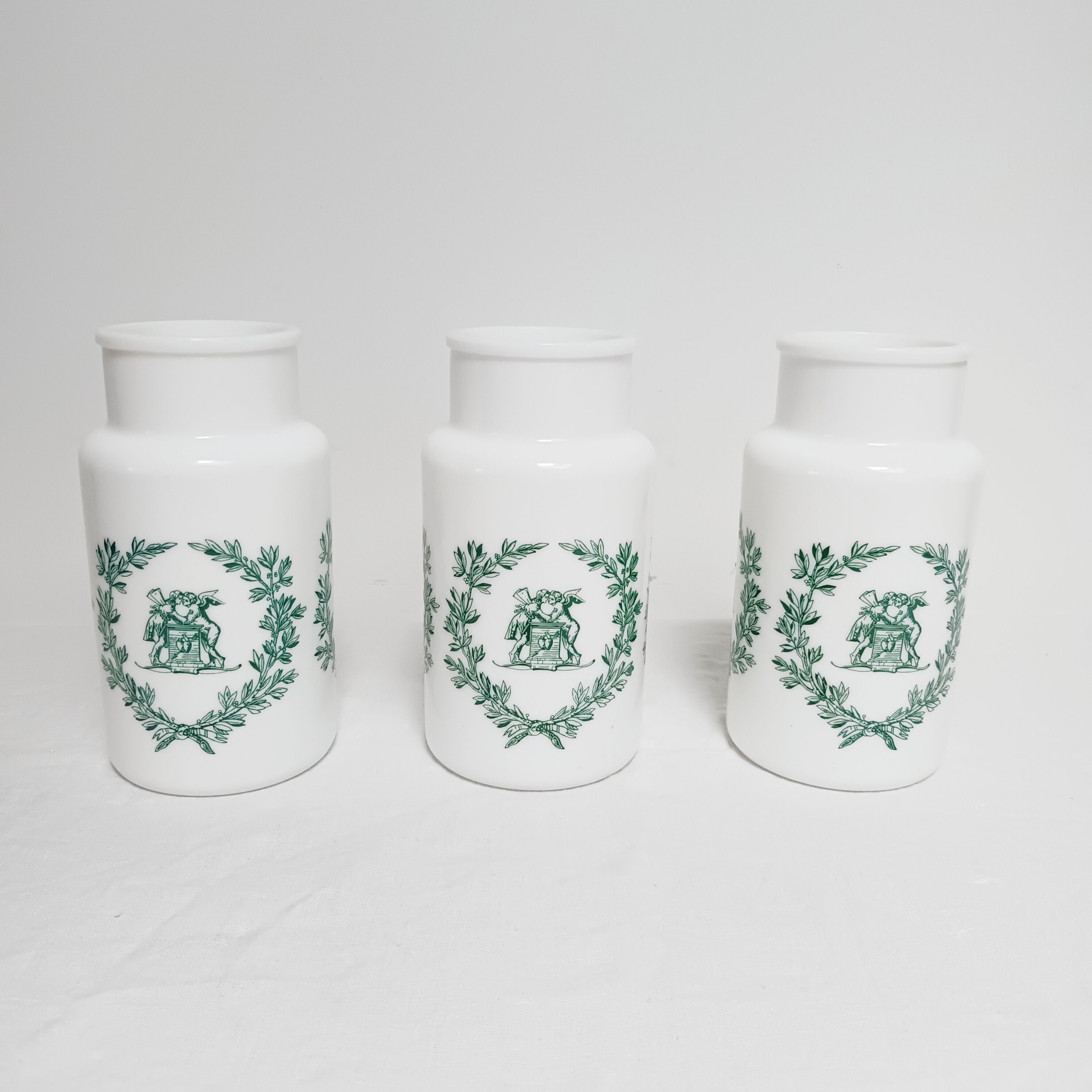 Set of 3 opaline apothecary pots