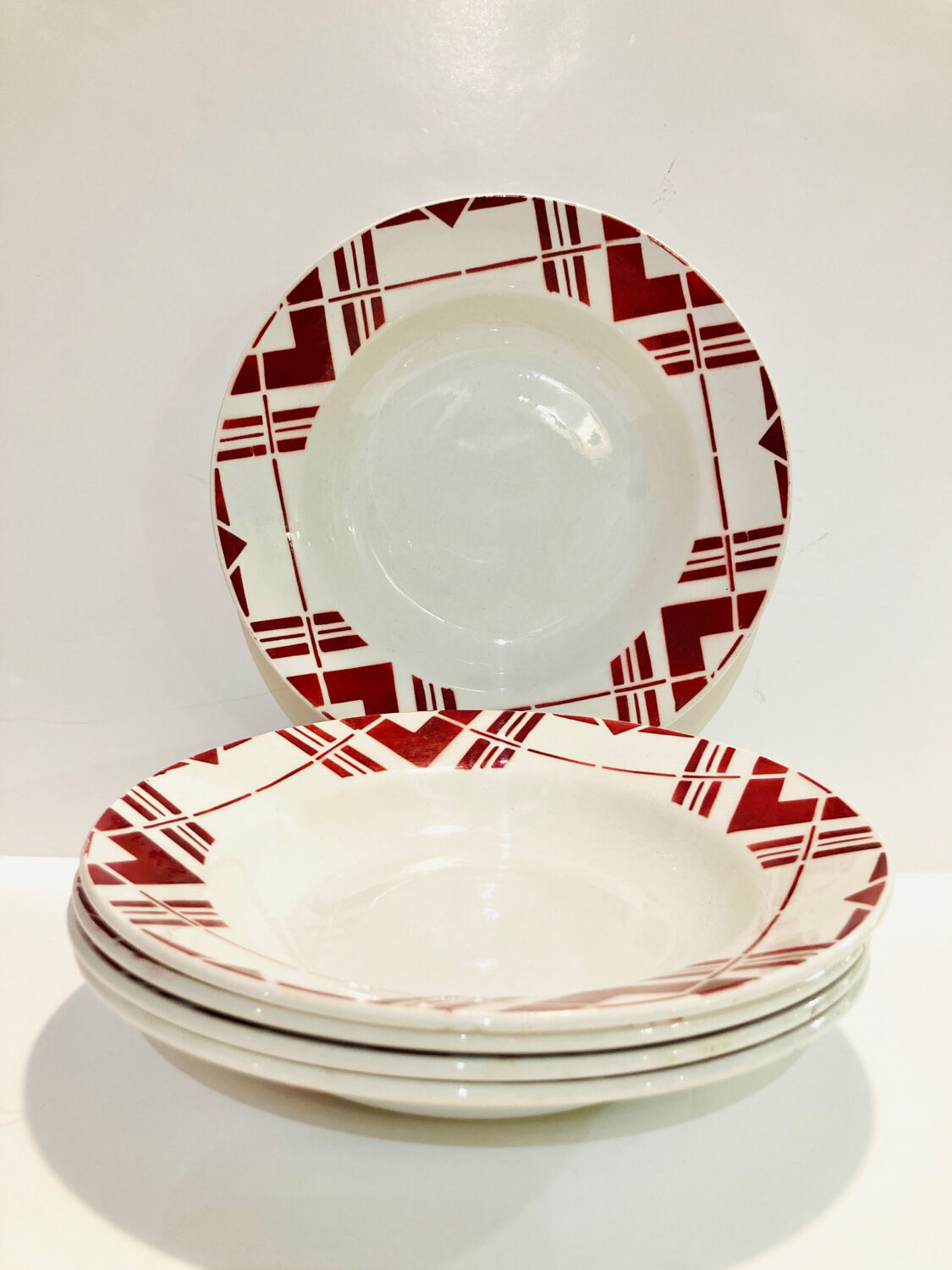 5 hollow earthenware plates burgundy ceranord St Amand