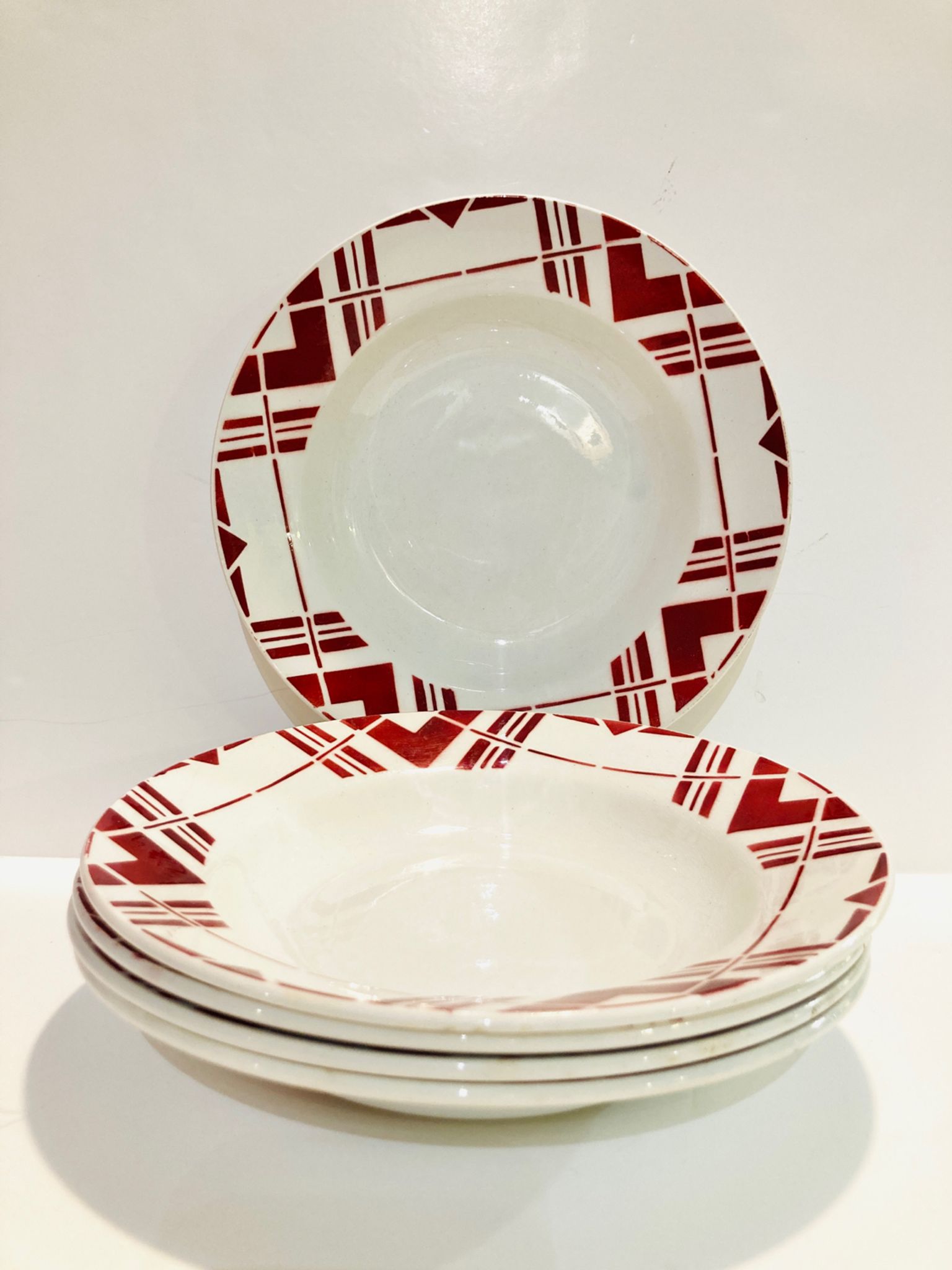 5 hollow earthenware plates burgundy ceranord St Amand