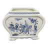 Cache-pot, pot, porcelaine blanche, décor asiatique bleu, quadripode, dragon, végétal, plante, Chine