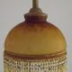 Vintage French amber mottled glass hanging ceiling light with beaded fringe.