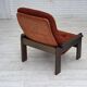 Chauffeuse danoise en velours orange-rouge et chêne, années 1970