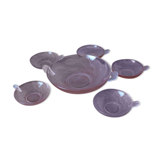 Set de 6 ramequins en verre moulés rose art déco